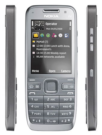Nokia E52 smartphone front and side view.