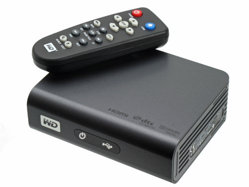 Western Digital WDTV Live HD Media Player with remote control.