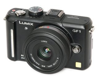 Panasonic Lumix DMC-GF1 camera on white background.