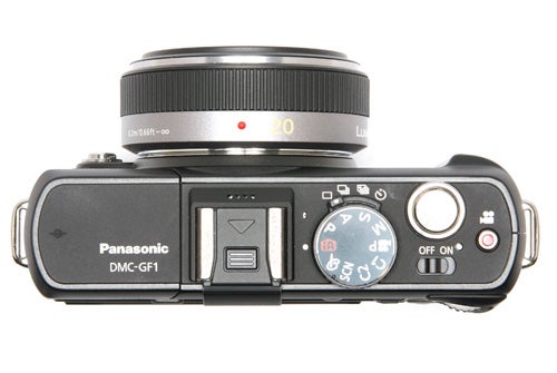 Panasonic Lumix DMC-GF1 camera top view with controls.