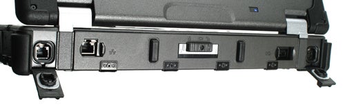 Side view of Dell Latitude E6400 XFR rugged laptop ports.