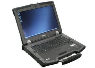 Dell Latitude E6400 XFR rugged laptop open on desk.