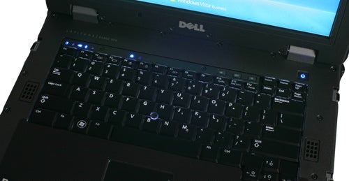 Dell Latitude E6400 XFR rugged laptop keyboard and display.