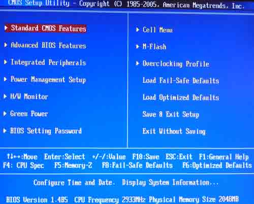 BIOS setup utility screen of MSI P55-GD65 Motherboard.