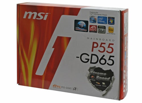 MSI P55-GD65 motherboard retail box.