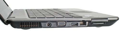Side view of Medion Akoya E3211 laptop displaying ports.