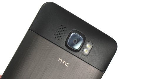 Close-up of HTC HD2 camera and LED flash.
