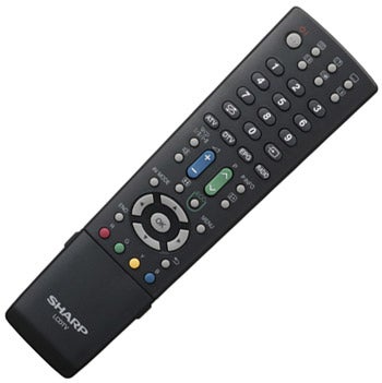 Sharp Aquos TV remote control with multiple buttons.