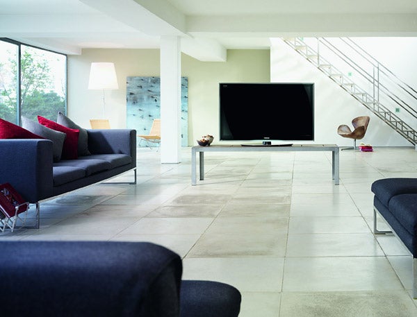 Toshiba Regza 46-inch LED TV in a modern living room setting.