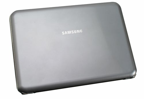 Samsung X120 laptop closed lid view on white background.