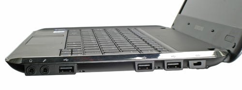 Side view of Samsung X120 laptop showing ports.