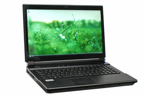 Novatech X70 CA Pro gaming laptop with screen on.