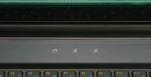 Close-up of Novatech X70 CA Pro gaming laptop media control keys.
