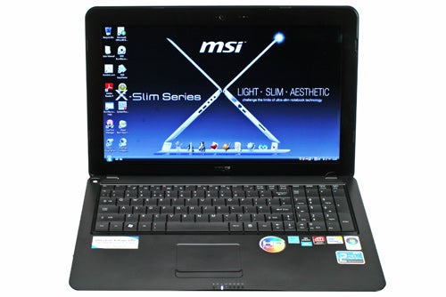 MSI X-Slim X600 laptop open with screen displaying desktop.