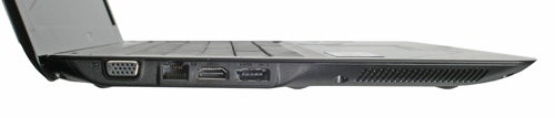 Side view of MSI X-Slim X600 showing ports and slim design.