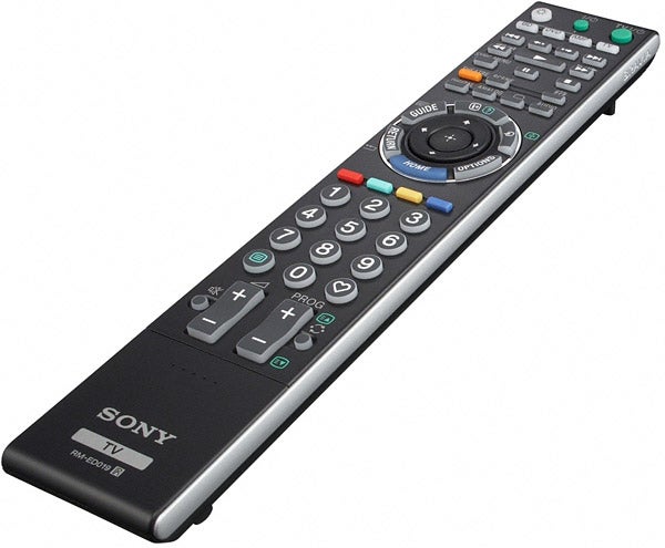 Sony Bravia TV remote control with multiple buttons.