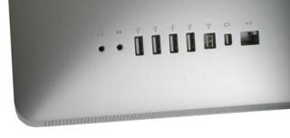 Close-up of an Apple iMac 27-inch port selection.