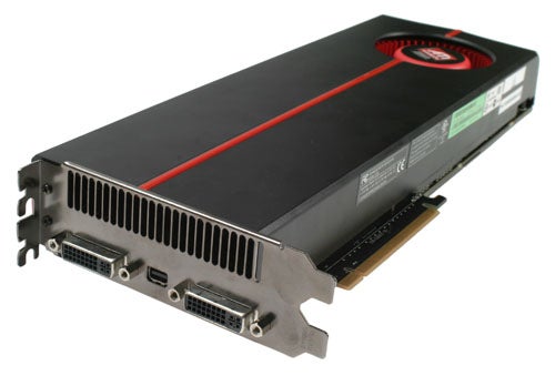 AMD ATI Radeon HD 5970 graphics card on white background.