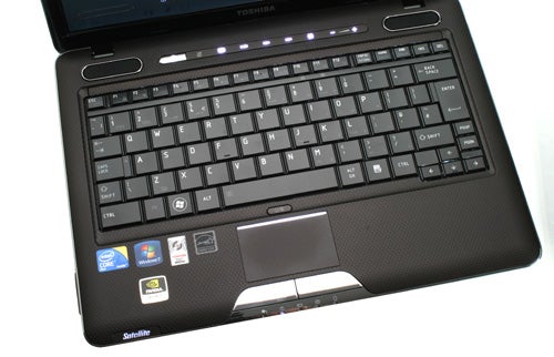 Toshiba Satellite U500-178 laptop keyboard and touchpad close-up.