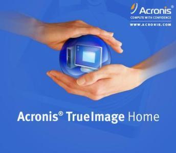 Hands holding Acronis TrueImage software advertisement