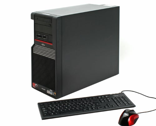Fujitsu Celsius ULTRA gaming workstation with keyboard and mouse
