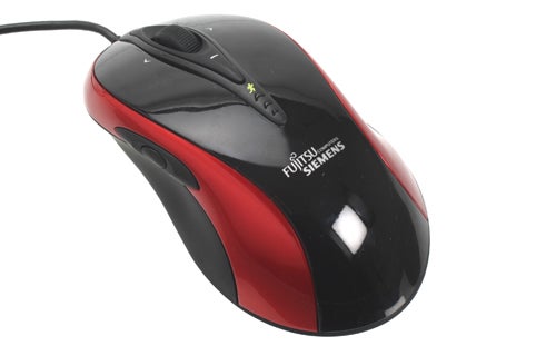 Fujitsu Siemens branded computer mouse on white background.