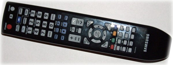 Samsung HT-BD8200 Soundbar remote control on white background.