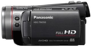 Panasonic HDC-TM350 camcorder with full HD label.