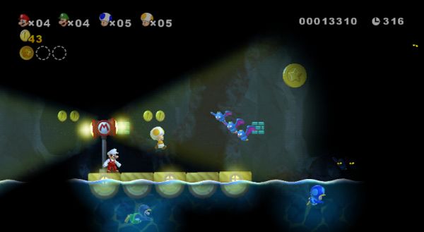 Screenshot of gameplay from New Super Mario Bros Wii.