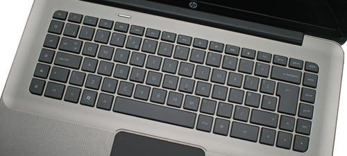 Close-up of HP Envy 15-1060ea laptop keyboard and touchpad.