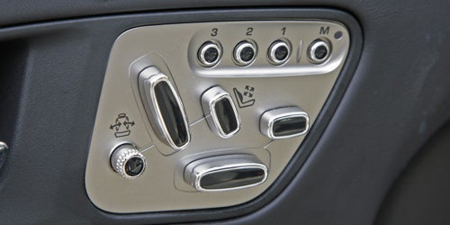 Jaguar XKR Coupe seat adjustment control panel.