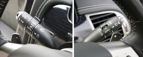 Jaguar XKR Coupe's steering wheel and paddle shifters.