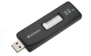 Verbatim 32GB eSATA/USB combo SSD on white background.