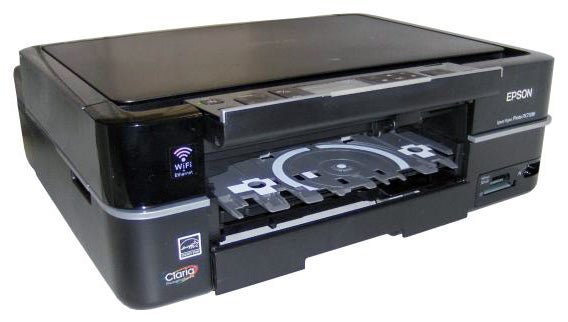 Epson Stylus Photo PX710W Wireless Inkjet Printer with open tray.