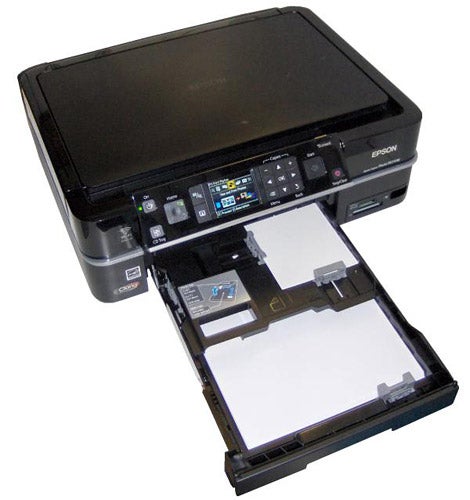 Epson Stylus Photo PX710W inkjet printer with open tray.