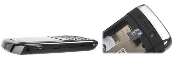 BlackBerry Bold 9700 smartphone showing front and battery compartment.