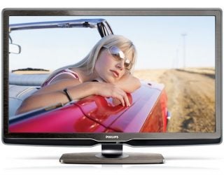 Philips 47PFL9664 LCD TV displaying vibrant car road trip scene.