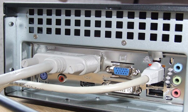 Close-up of Vivadi media server's rear connectivity ports with cables.