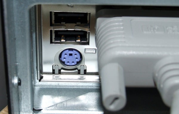 Close-up of media server ports and connected cable.
