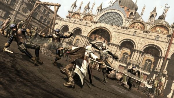 Assassin's Creed II gameplay screenshot of renaissance combat scene.