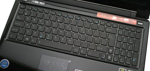 Asus UL50Vg laptop keyboard and touchpad close-up.
