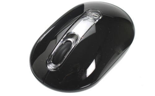 Black glossy computer mouse on white background.