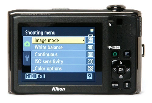 Nikon CoolPix S1000pj camera displaying its shooting menu.