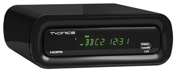 TVonics DTR-HV250 Freeview PVR with display showing time.