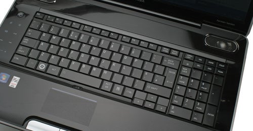 Close-up of Toshiba Satellite P500-12D laptop keyboard and touchpad