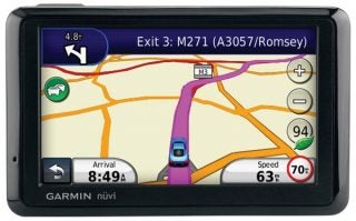 Garmin nuvi 1390T GPS navigator displaying map and directions.
