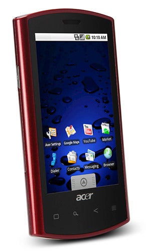 Red Acer Liquid A1 smartphone with display on.