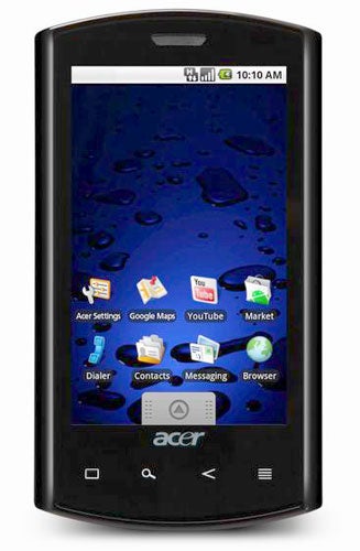 Acer Liquid A1 smartphone displaying apps on screen.