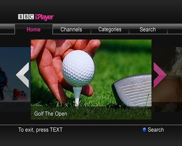 Screenshot of BBC iPlayer interface featuring Golf The Open.