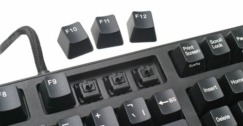 Close-up of SteelSeries 7G Gaming Keyboard with removed keys.